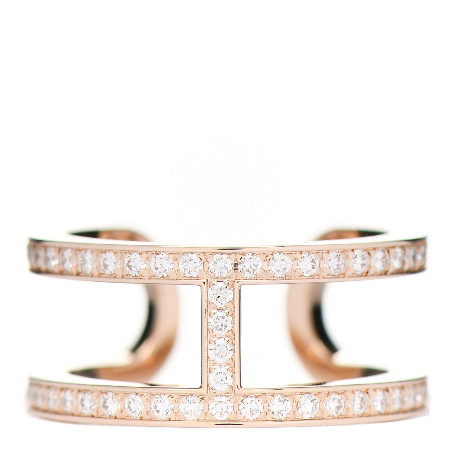 Hermes 18K Rose Gold Diamond MM Ever Chaine D'Ancre Ring 51 5.75 1 of 7