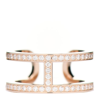 Hermes 18K Rose Gold Diamond MM Ever Chaine D'Ancre Ring 51 5.75 1 of 7
