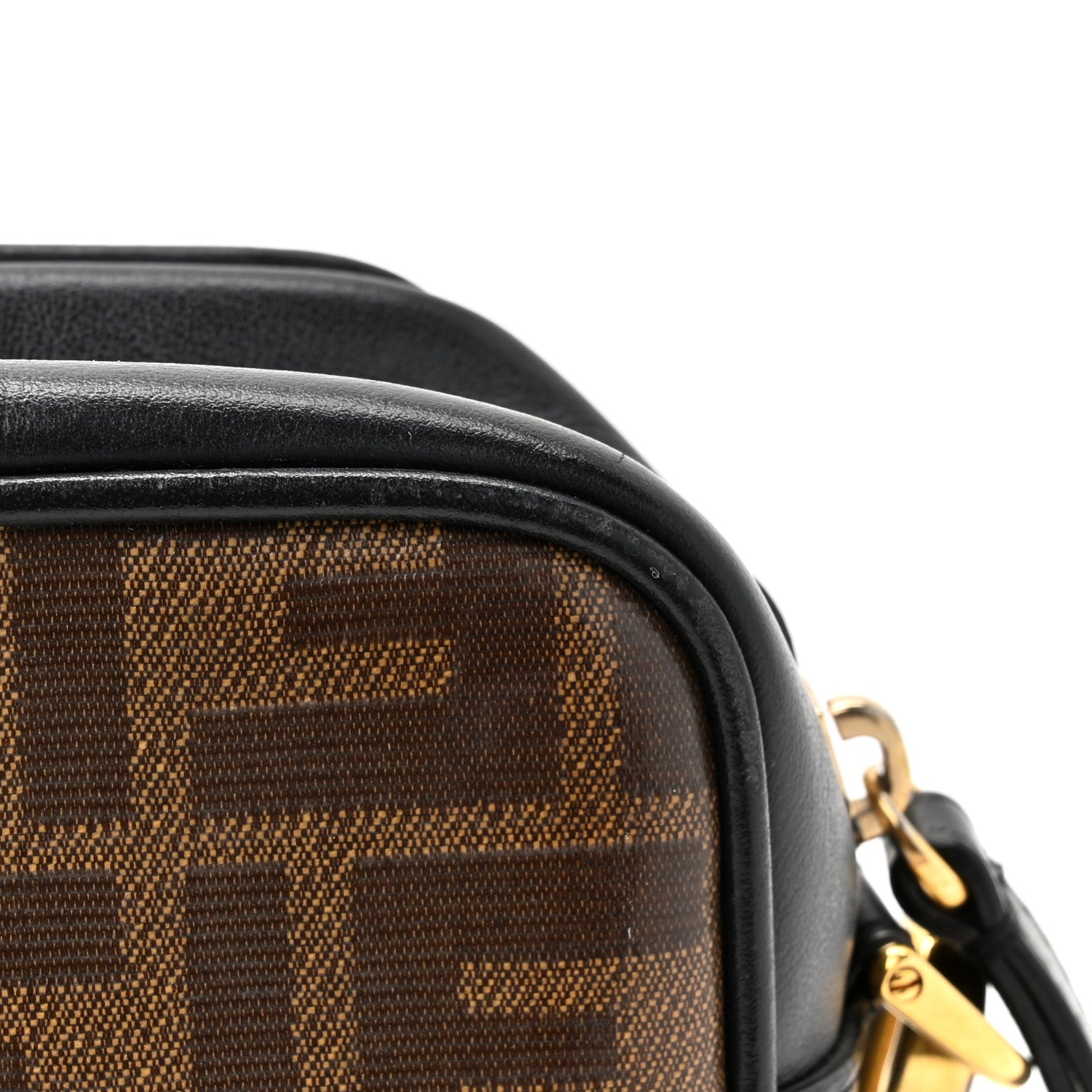 Fendi Glazed Fabric Vitello Century FF 1974 Stamp Patch Mini Camera Case Mogano Panna Black 12 of 13