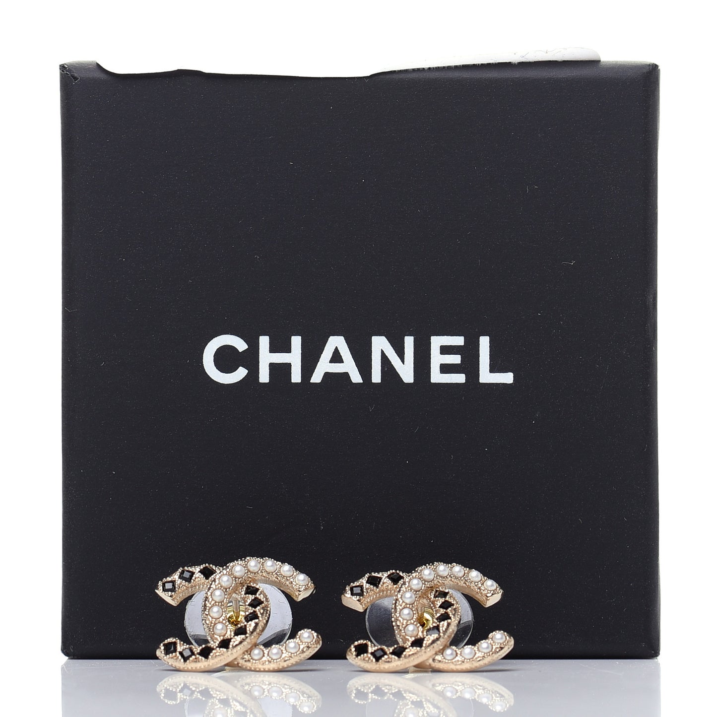 Resin Pearl CC Earrings Gold Black