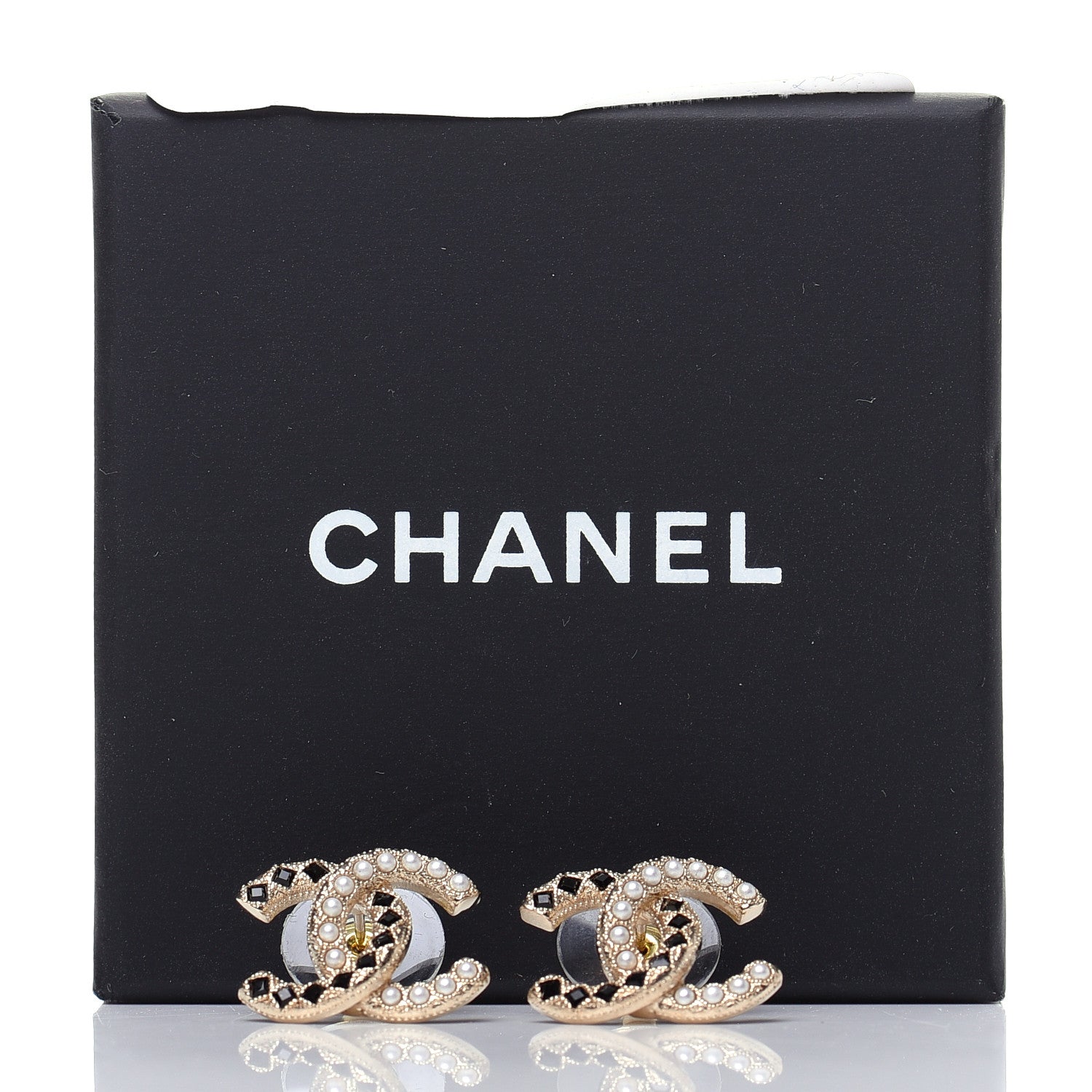 Chanel Resin Pearl CC Earrings Gold Black 5 of 5