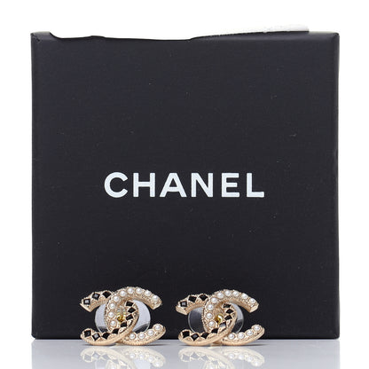 Chanel Resin Pearl CC Earrings Gold Black 5 of 5
