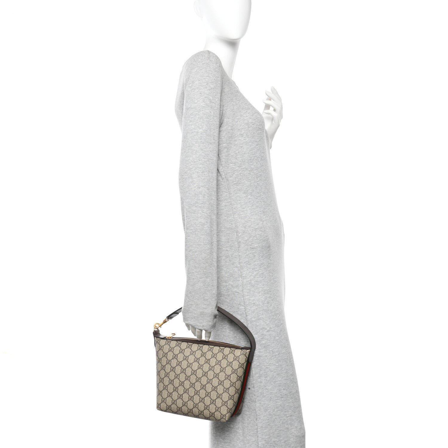 Gucci GG Supreme Monogram Textured Calfskin Web Super Mini Ophidia Shoulder Bag Beige Ebony New Acero 2 of 11