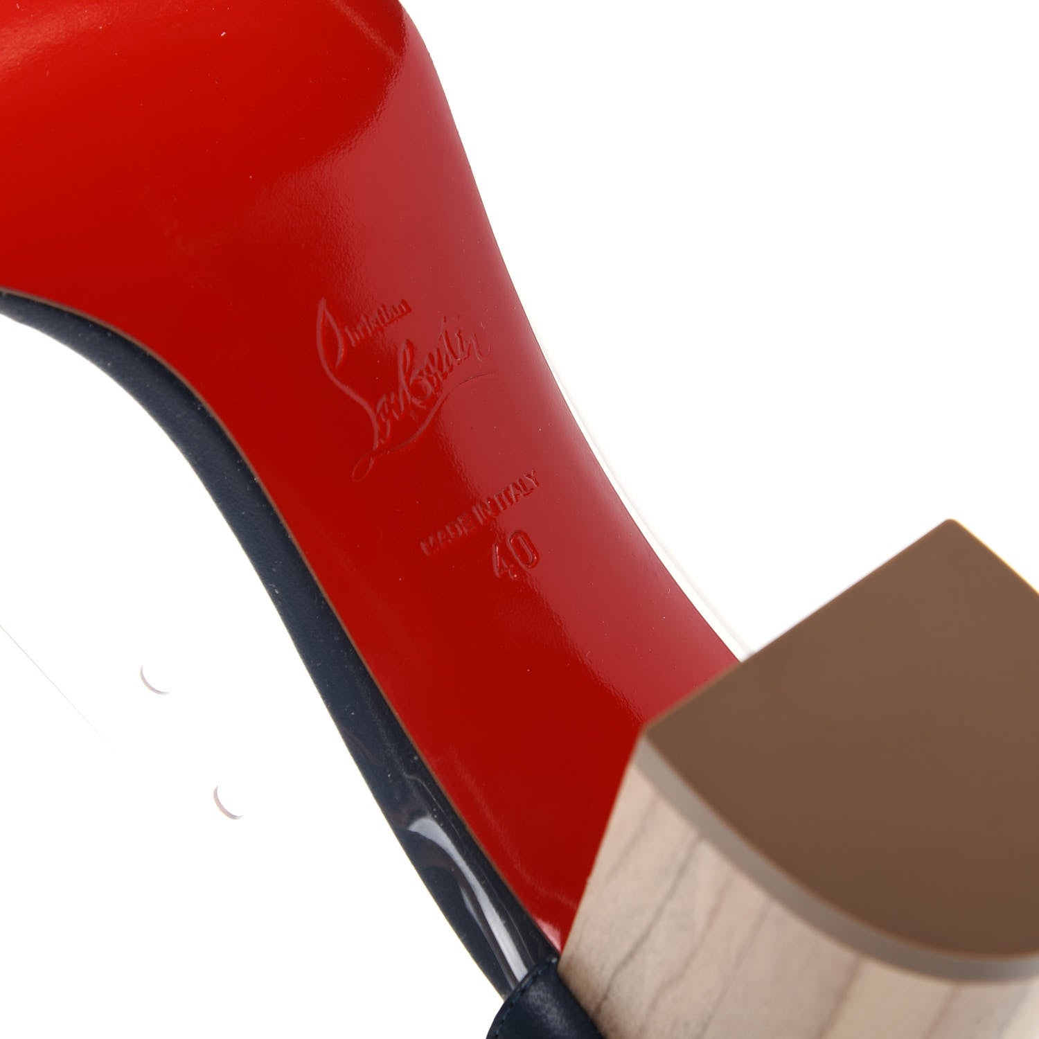 Christian Louboutin Nappa PVC Grandola 55 Wood Heel 40 Navy 9 of 9