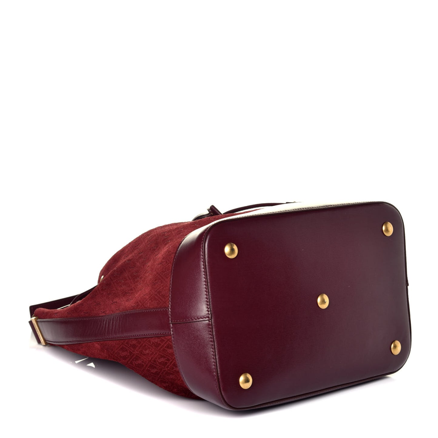 Suede All-Over Monogram Bucket Bag Burgundy