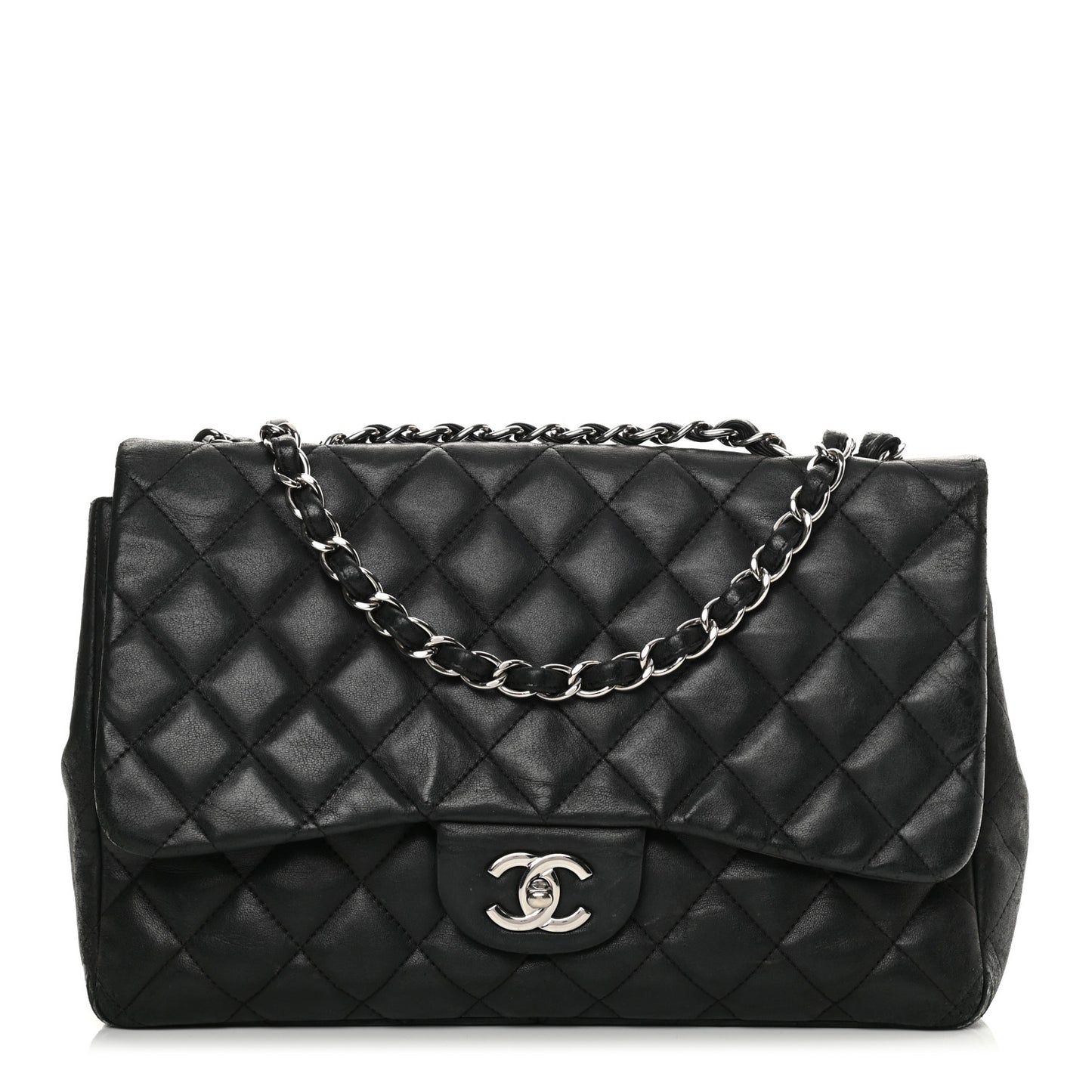 Lambskin Quilted Jumbo Single Flap Black