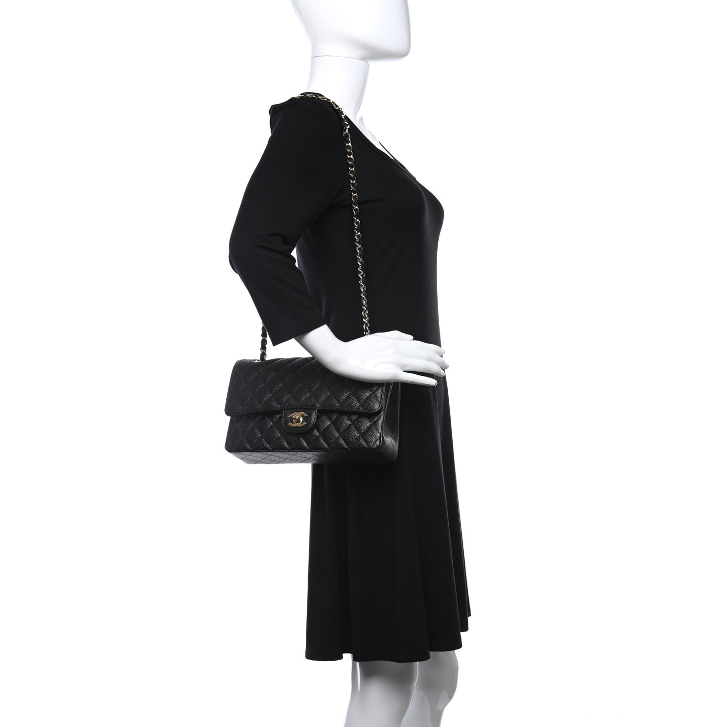 Caviar Quilted Medium Double Flap Black