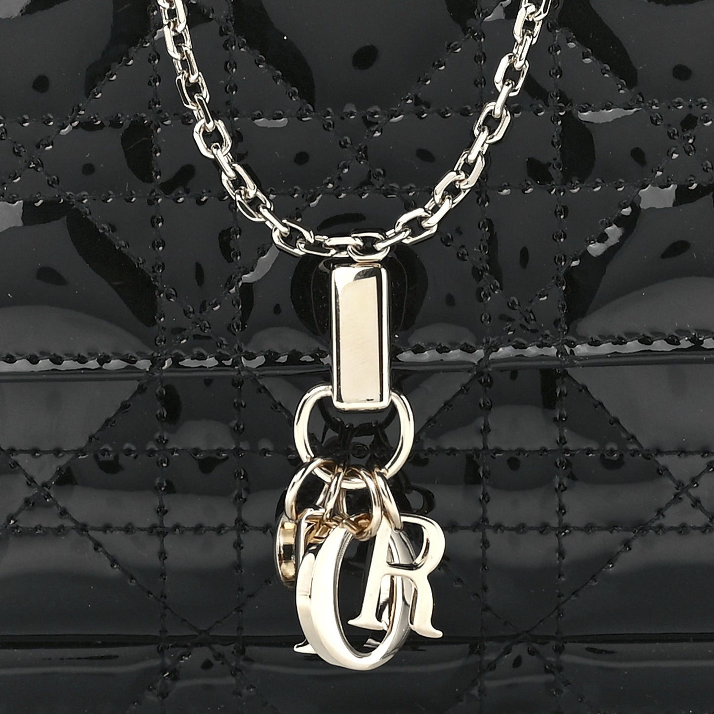 Patent Cannage Lady Dior Chain Pouch Black