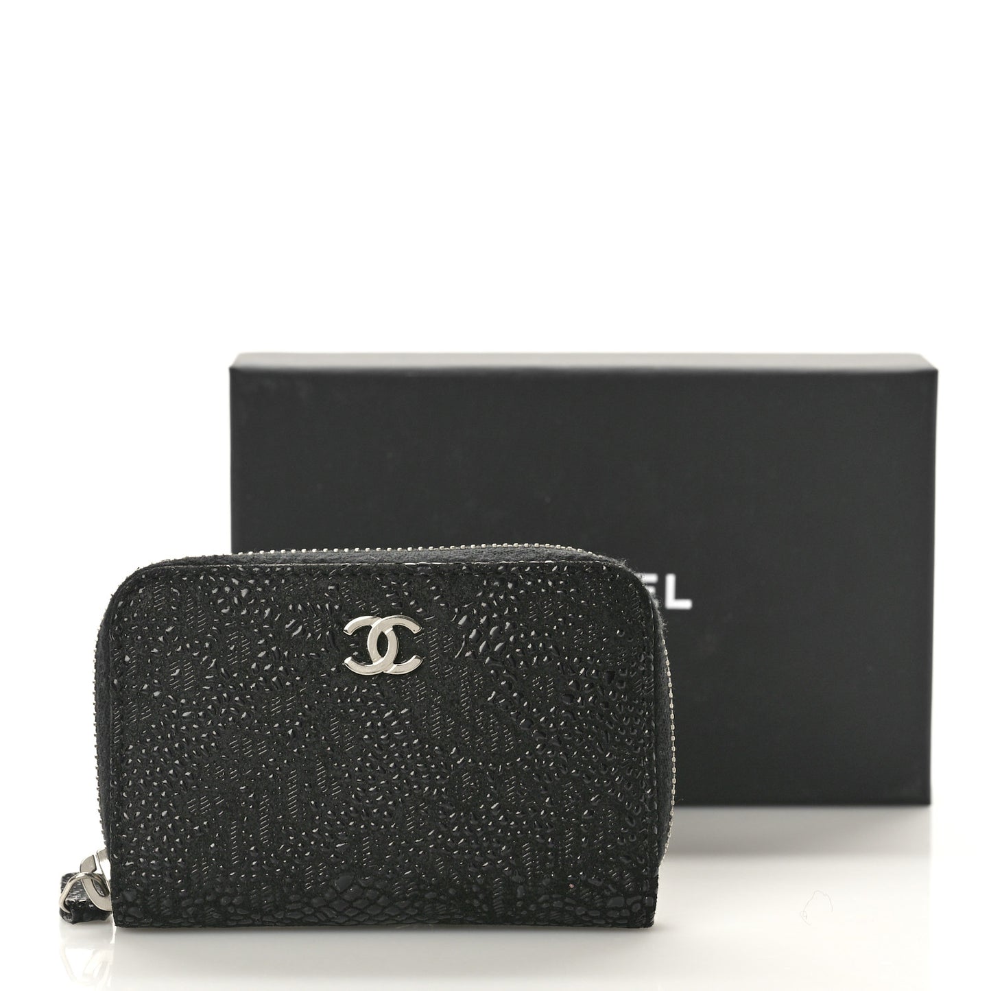 Suede Floral Embossed Zipped Coin Purse Black