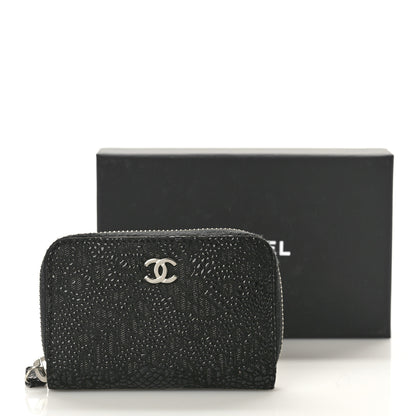Chanel Suede Floral Embossed Zipped Coin Purse Black 9 of 9