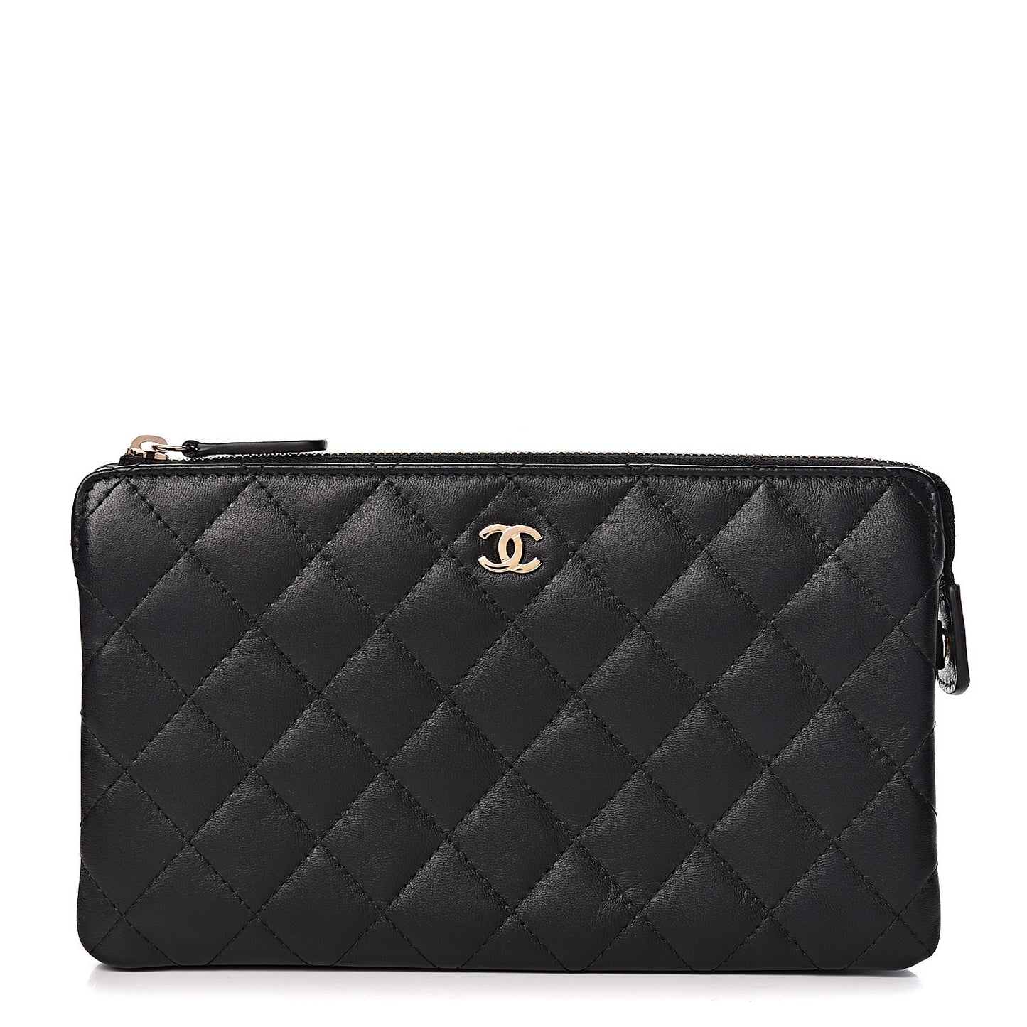 Lambskin Quilted Small Zipped Pouch Black