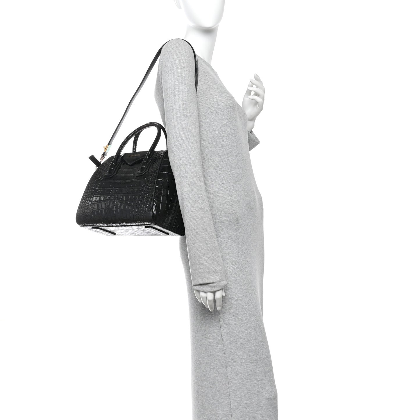 Calfskin Crocodile Embossed Small Antigona Black