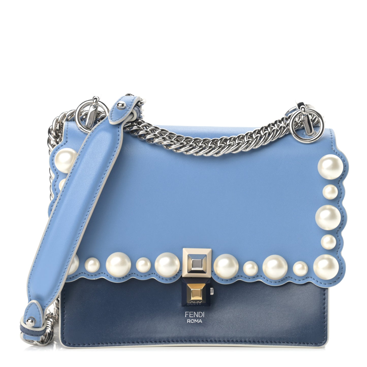 Vitello Liberty Pearl Scalloped Small Kan I Shoulder Bag Nebula Blu Scuro