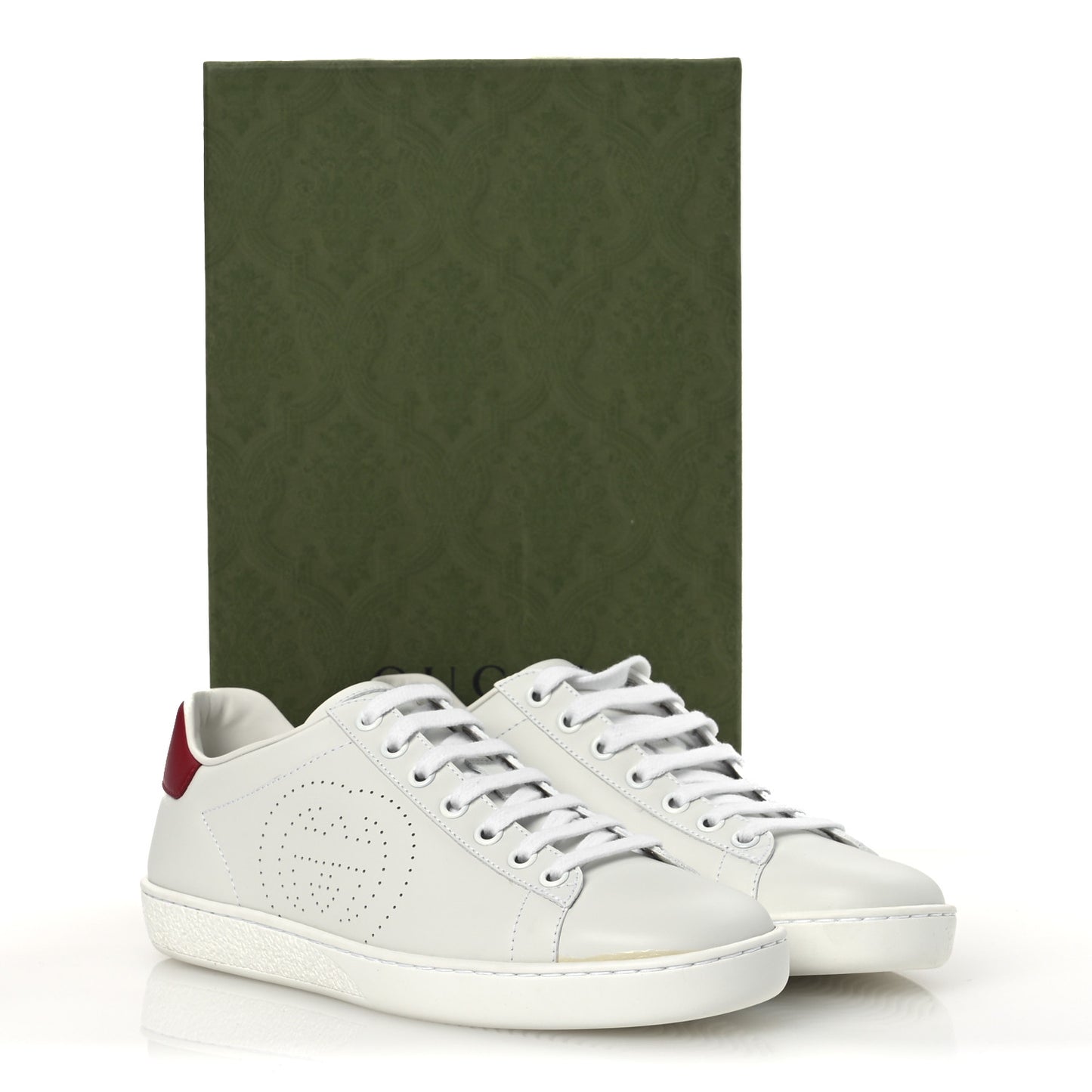 Calfskin Interlocking G Perforated Womens Ace Sneakers 36.5 White Hibiscus Red