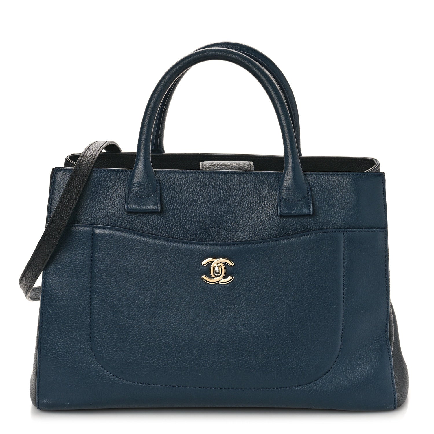 Chanel Grained Calfskin Small Neo Executive Shopper Tote Dark Blue Black 1 of 16