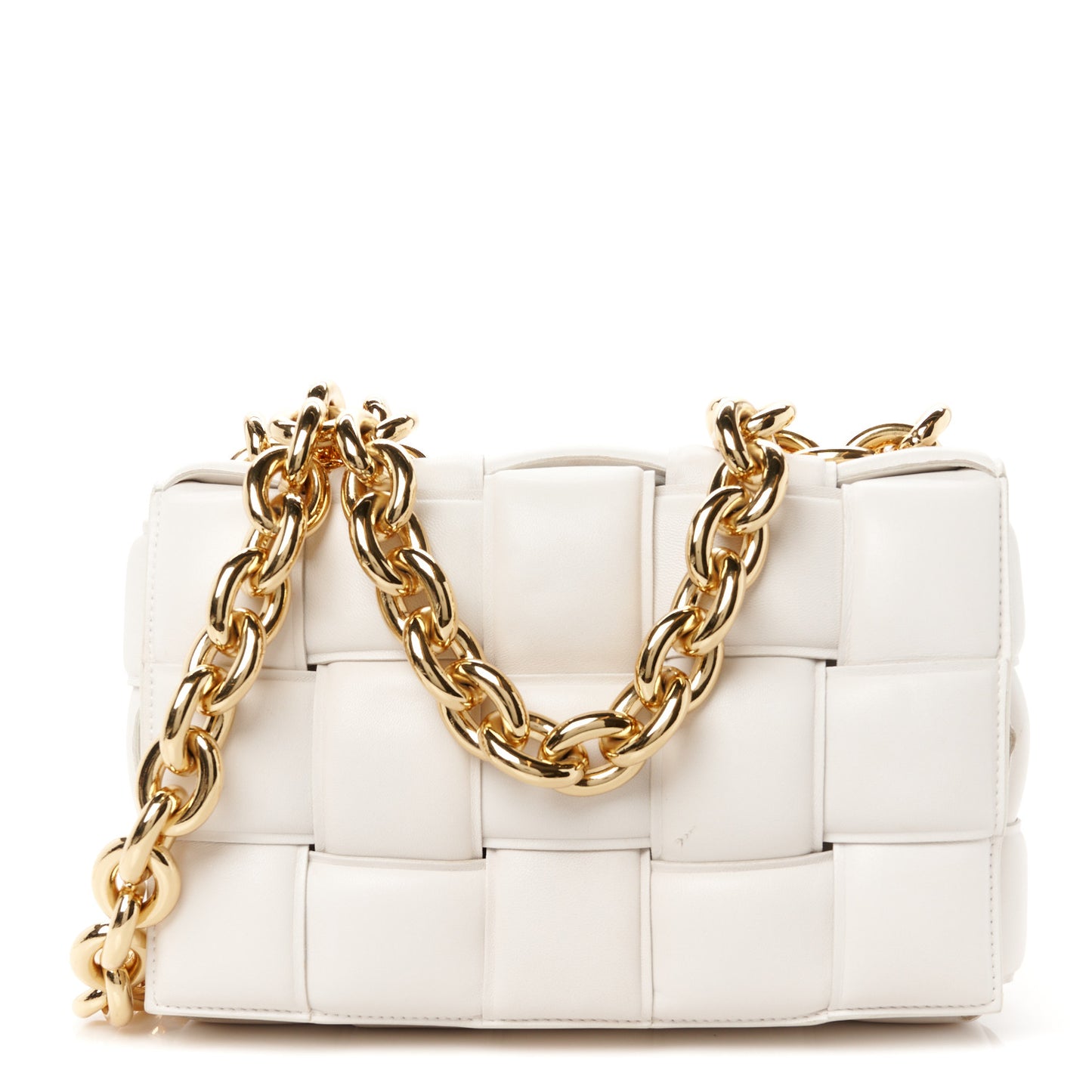 Lambskin Maxi Intreccio Padded Chain Cassette Crossbody Bag White