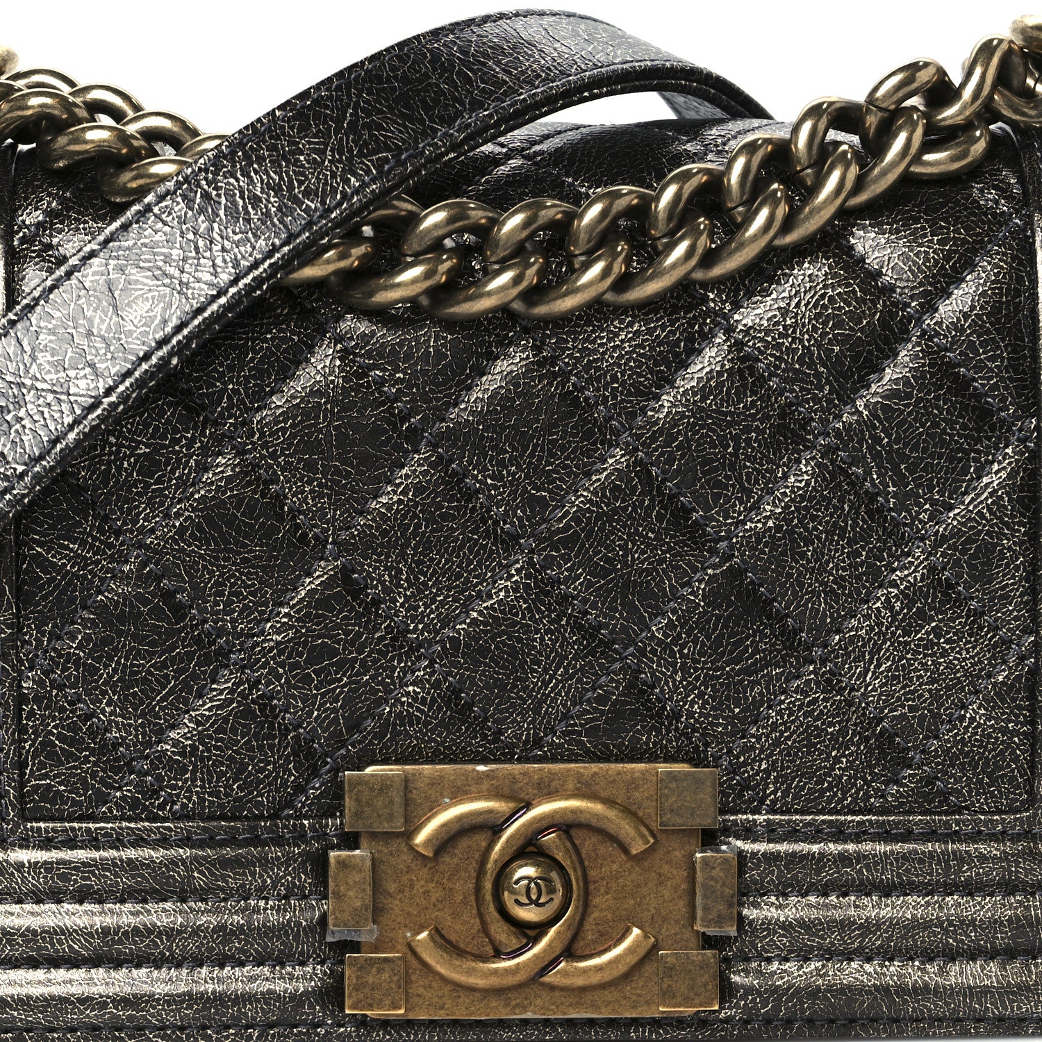 Chanel Cracked Metallic Calfskin Quilted Small Boy Flap Dark Silver 8 of 11