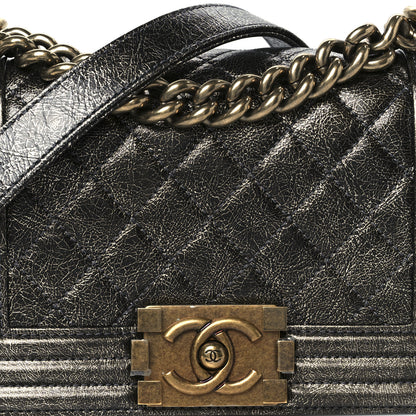 Chanel Cracked Metallic Calfskin Quilted Small Boy Flap Dark Silver 8 of 11