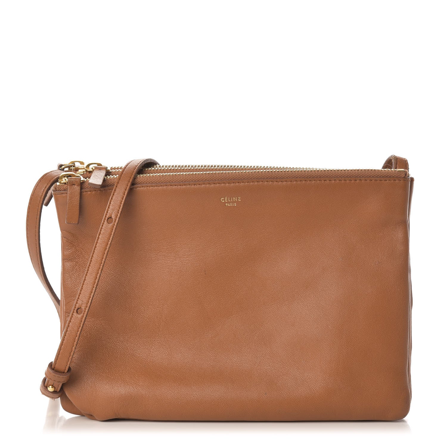 Celine Lambskin Large Trio Crossbody Bag Camel 1 of 13
