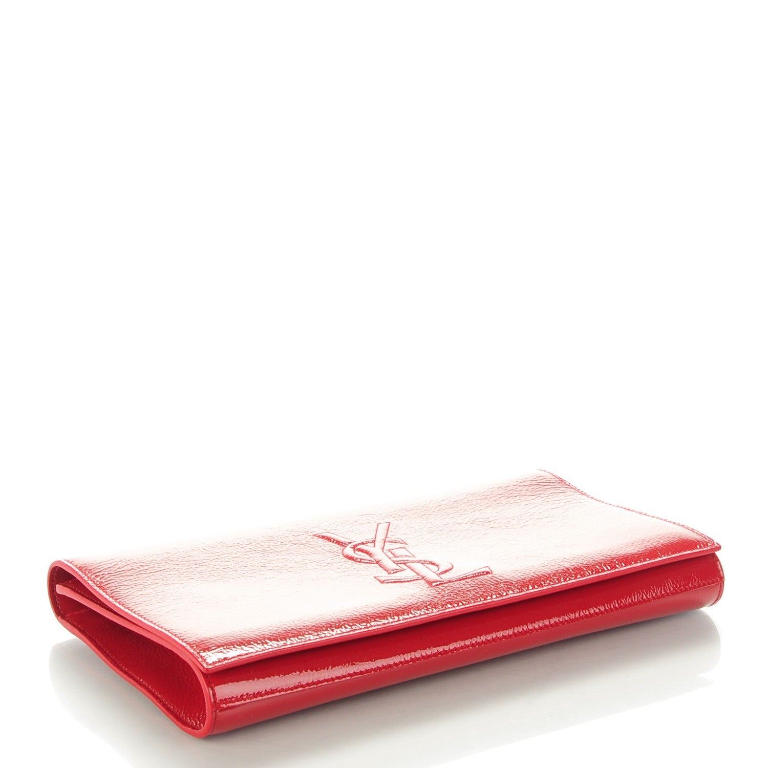 Saint Laurent Textured Patent Monogram Large Belle De Jour Clutch Red 4 of 7