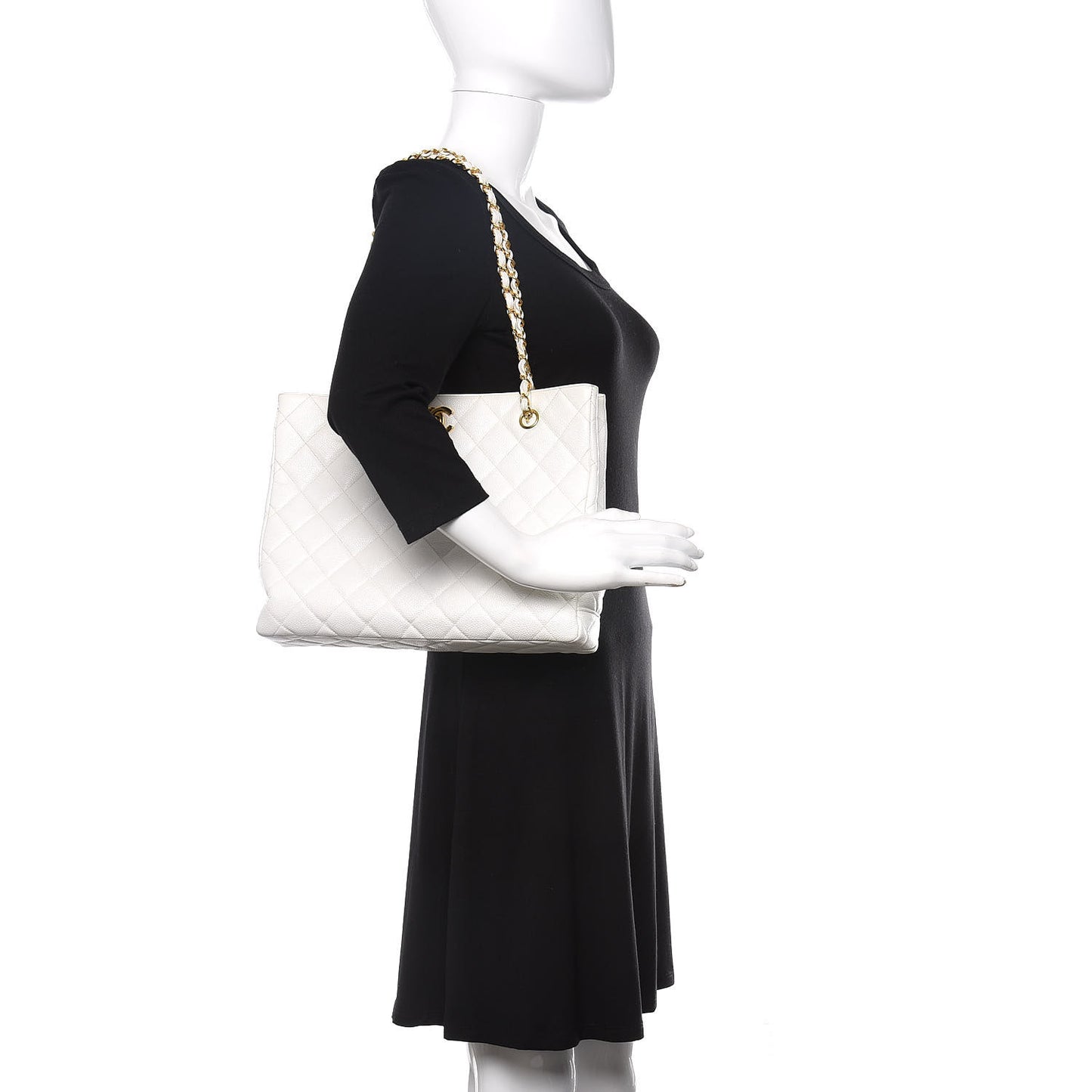 Caviar Quilted Shopper Tote White