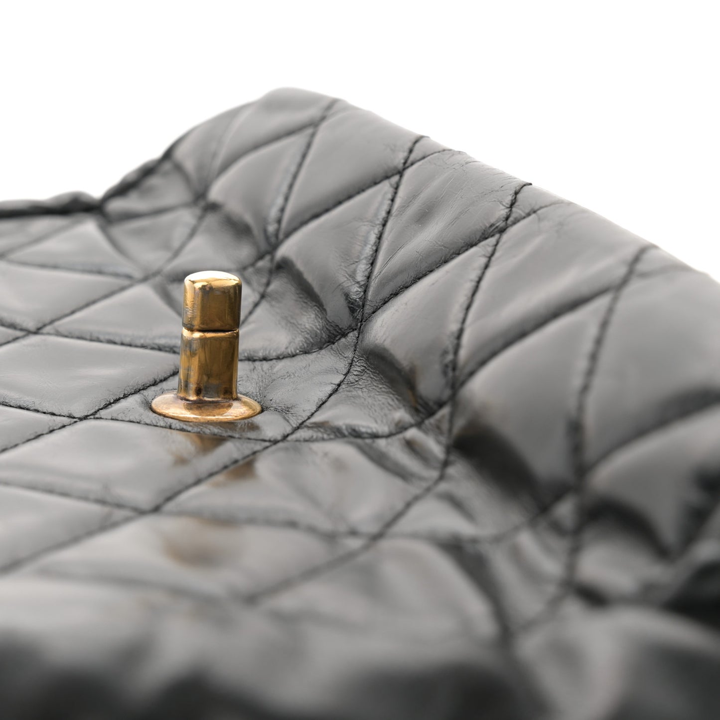 Glazed Calfskin Quilted Medium Gold Bar Top Handle Flap Black