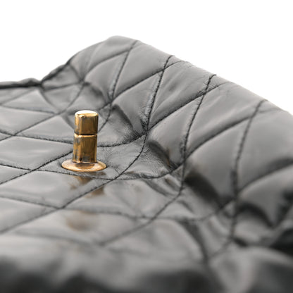 Chanel Glazed Calfskin Quilted Medium Gold Bar Top Handle Flap Black 12 of 16