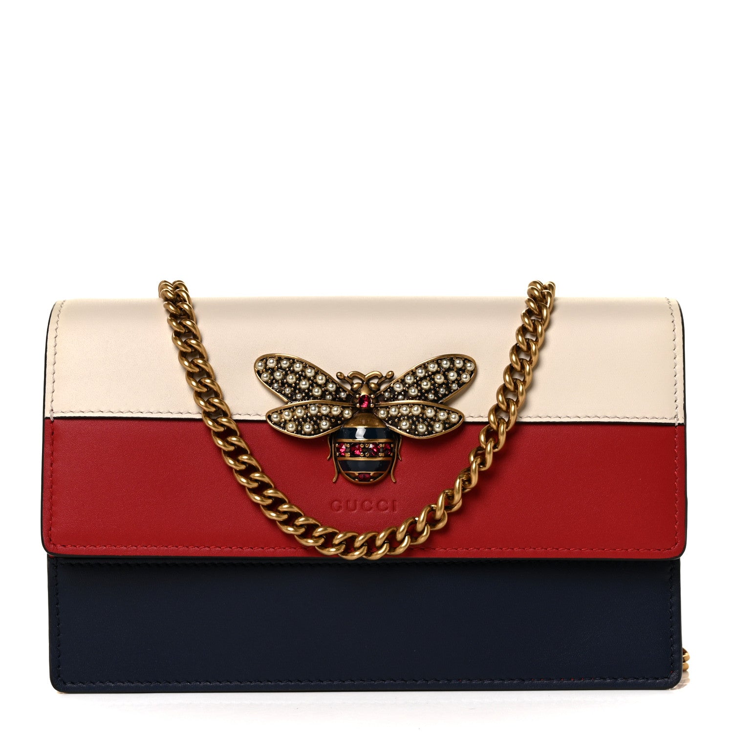 Gucci Calfskin Queen Margaret Chain Wallet Blue Agata Hibiscus Red Mystic White 1 of 8