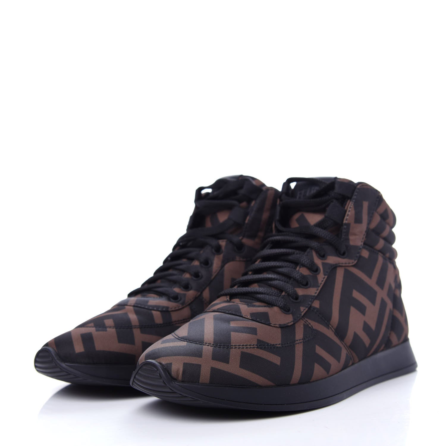Fendi Nylon FF Reloaded High Top Sneakers 37 Tobacco Black 3 of 11