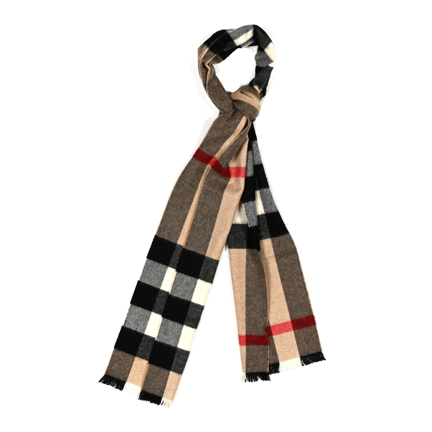 Burberry Cashmere Giant Check Fringe Scarf Archive Beige 1 of 3