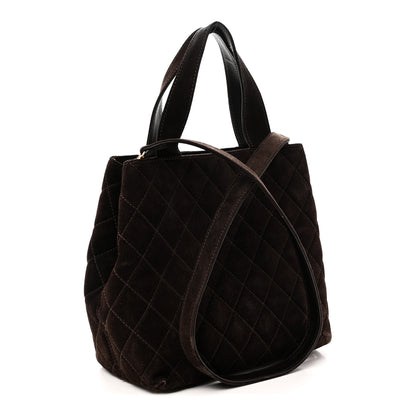 Chanel Suede Quilted Shopping Tote Brown 3 of 11