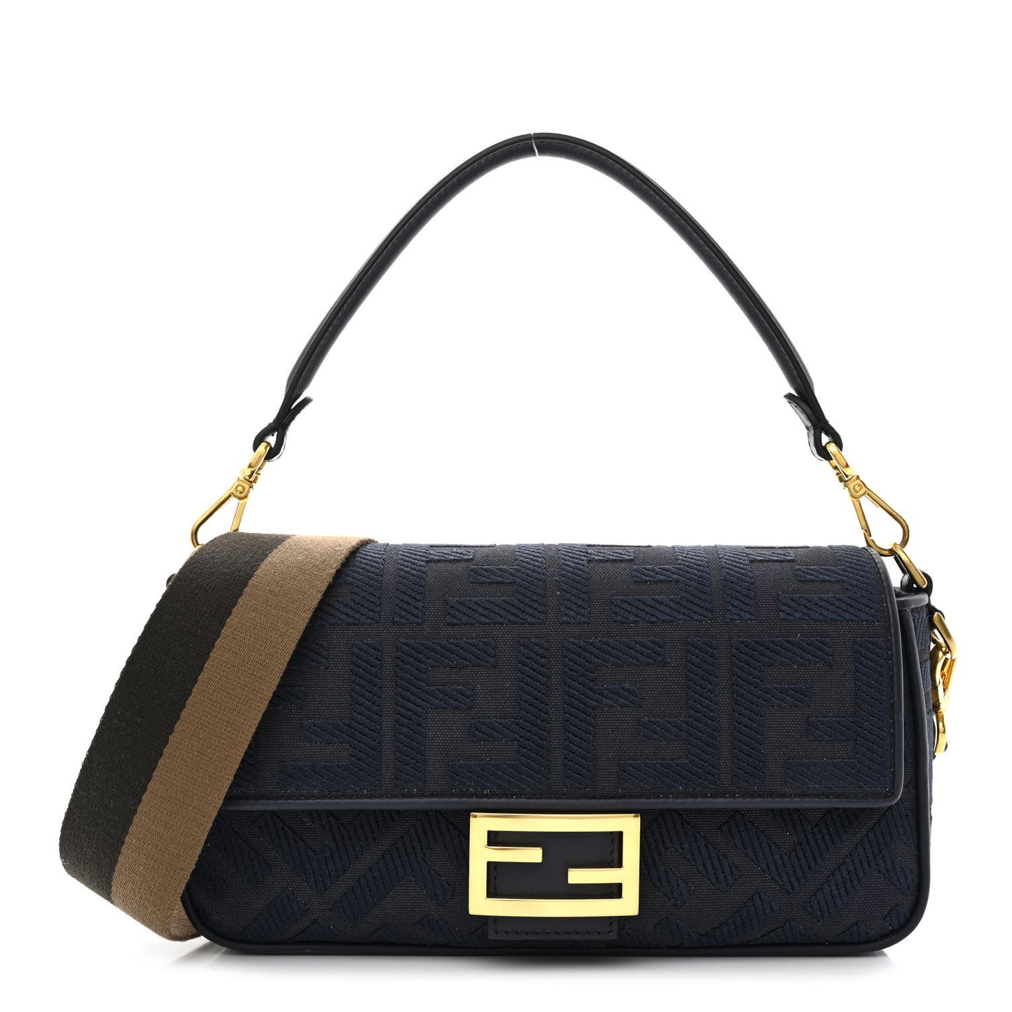 Canvas Vitello King Bi-Color Strap FF Embroidered Baguette Midnight