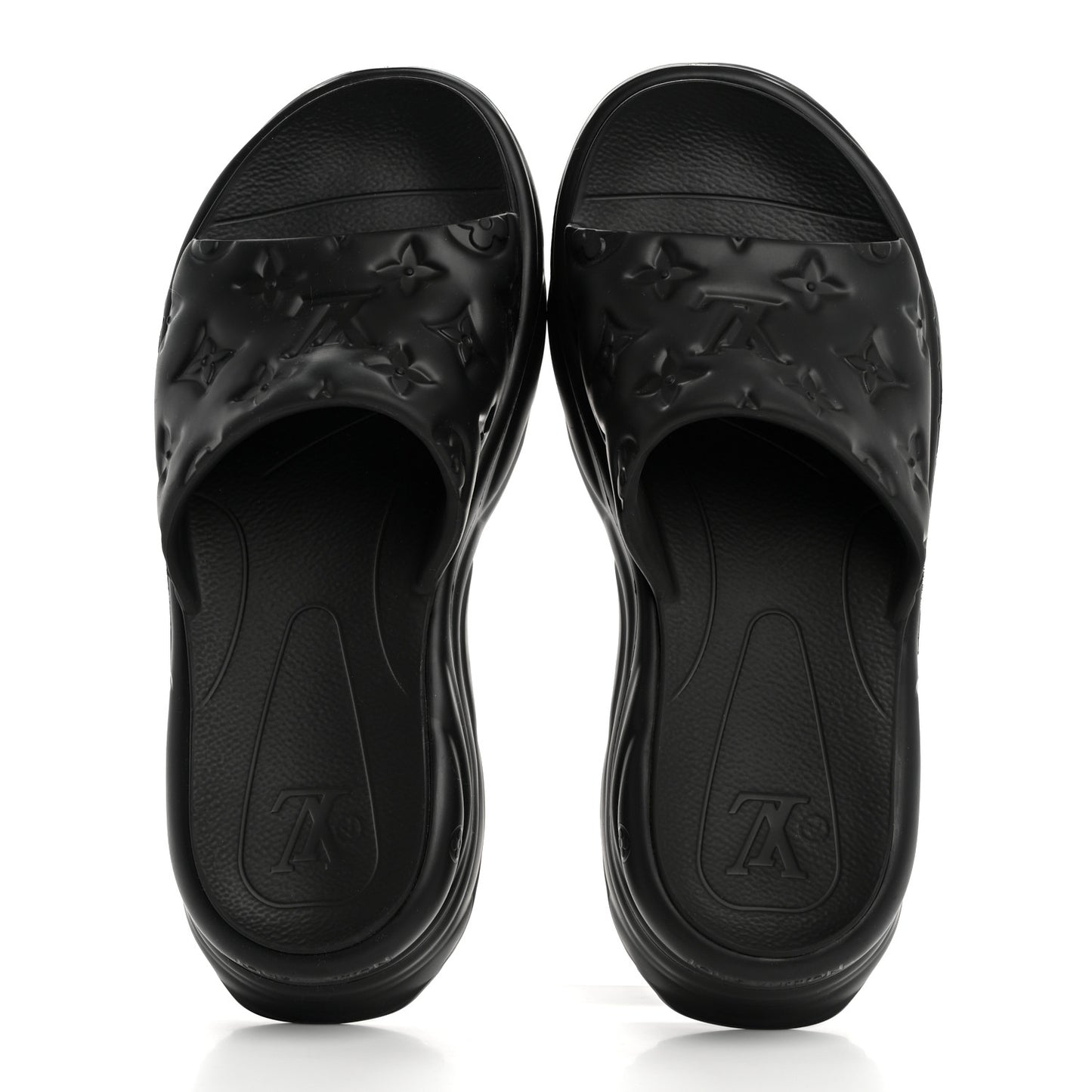 Rubber Embossed Monogram Pool 55 Flat Comfort Mule 40 Black