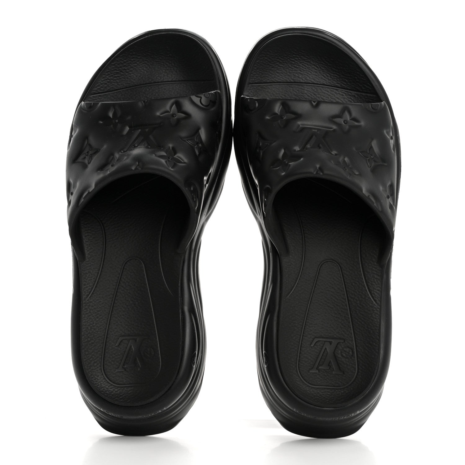 Louis Vuitton Rubber Embossed Monogram Pool 55 Flat Comfort Mule 40 Black 2 of 9