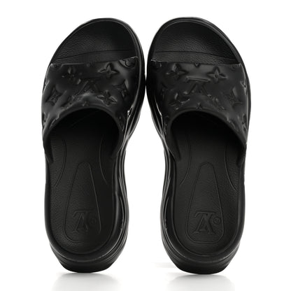 Louis Vuitton Rubber Embossed Monogram Pool 55 Flat Comfort Mule 40 Black 2 of 9