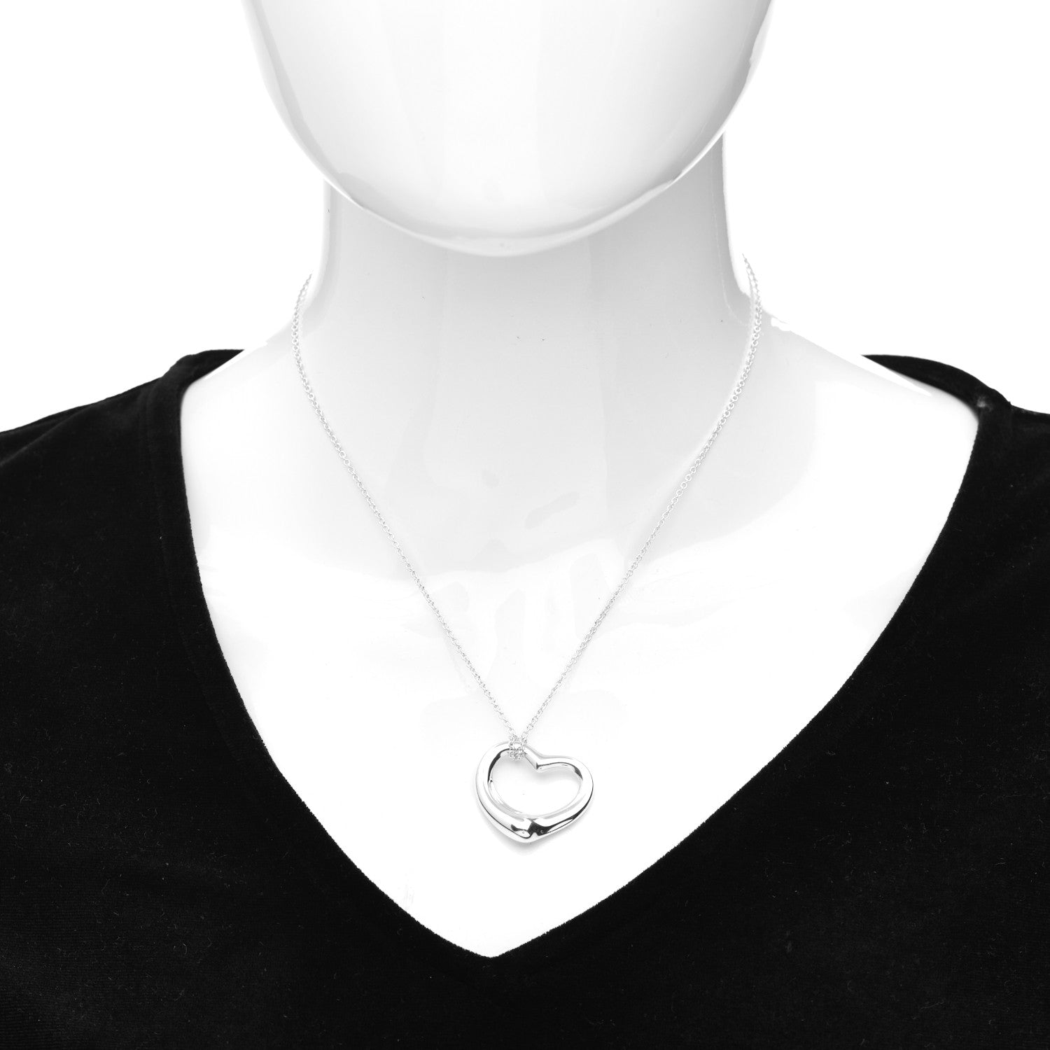 Tiffany Sterling Silver 27mm Elsa Peretti Open Heart Pendant Necklace 2 of 4
