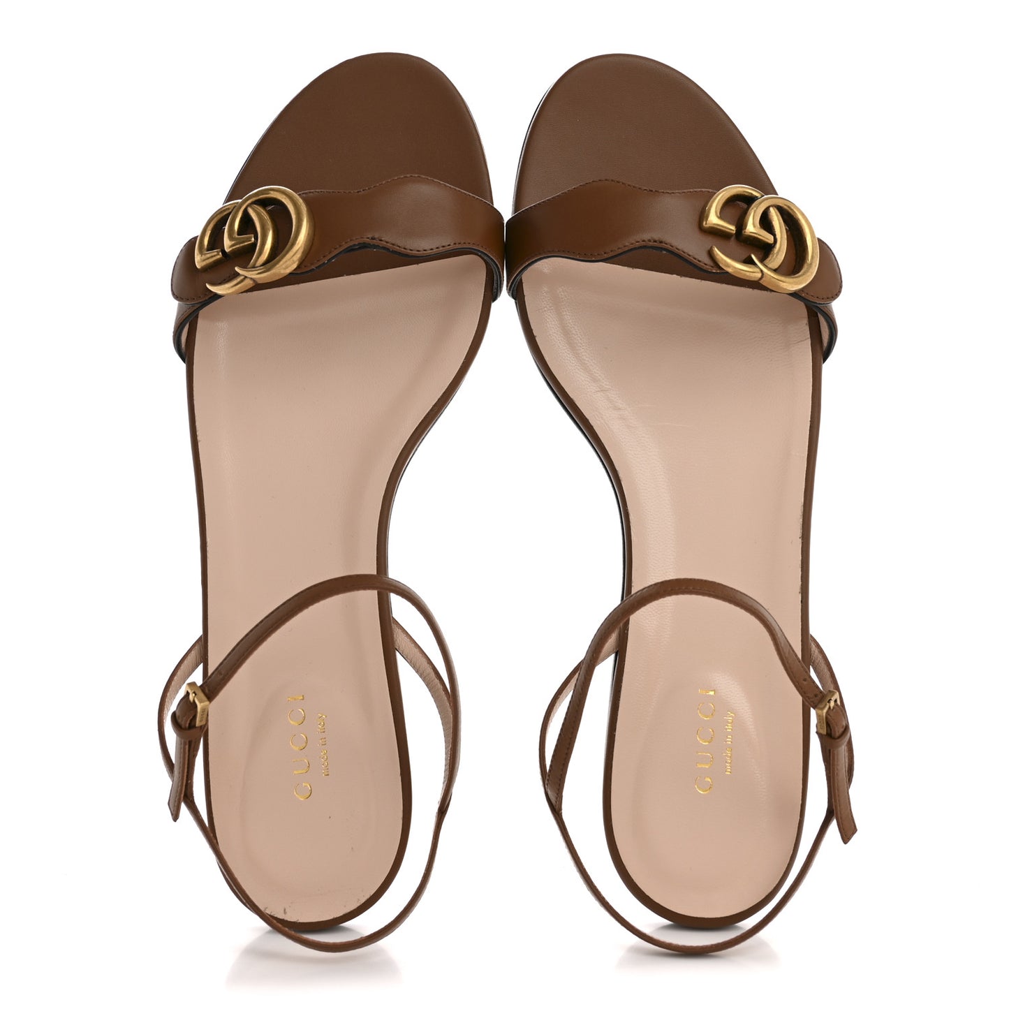 Lifford Calfskin GG Marmont Ankle Wrap Flat Sandals 41 Cognac