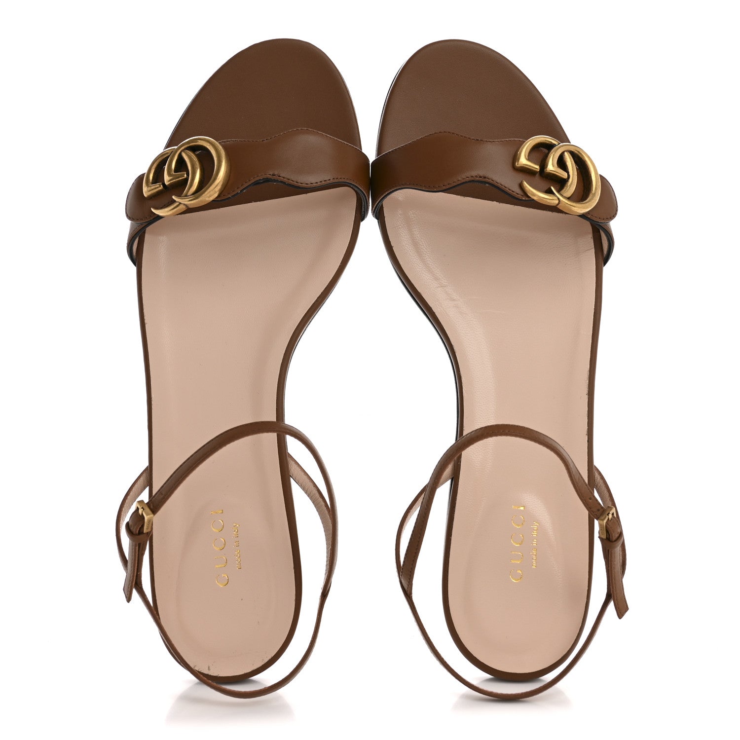 Gucci Lifford Calfskin GG Marmont Ankle Wrap Flat Sandals 41 Cognac 2 of 9
