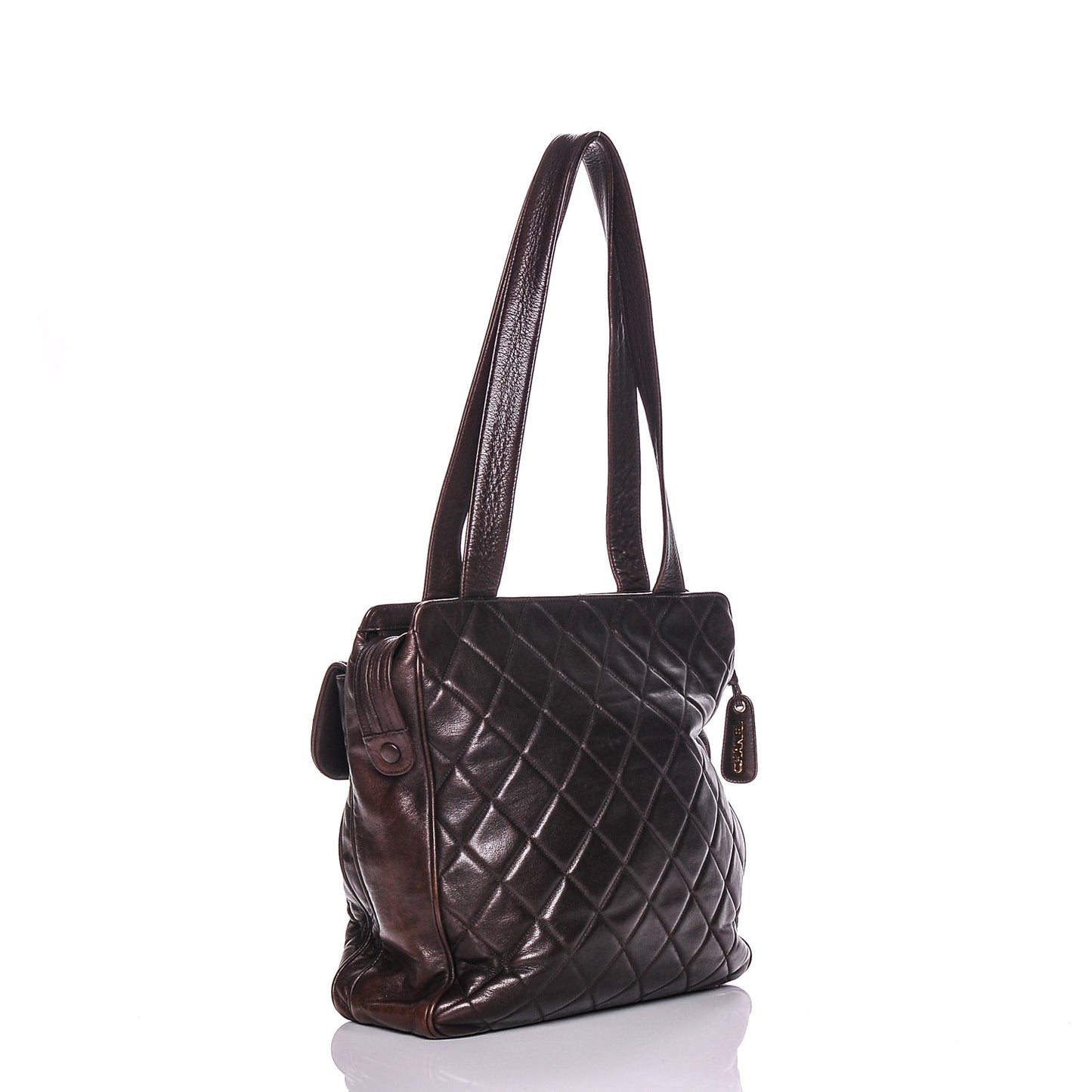 Lambskin Quilted Shoulder Bag Brown