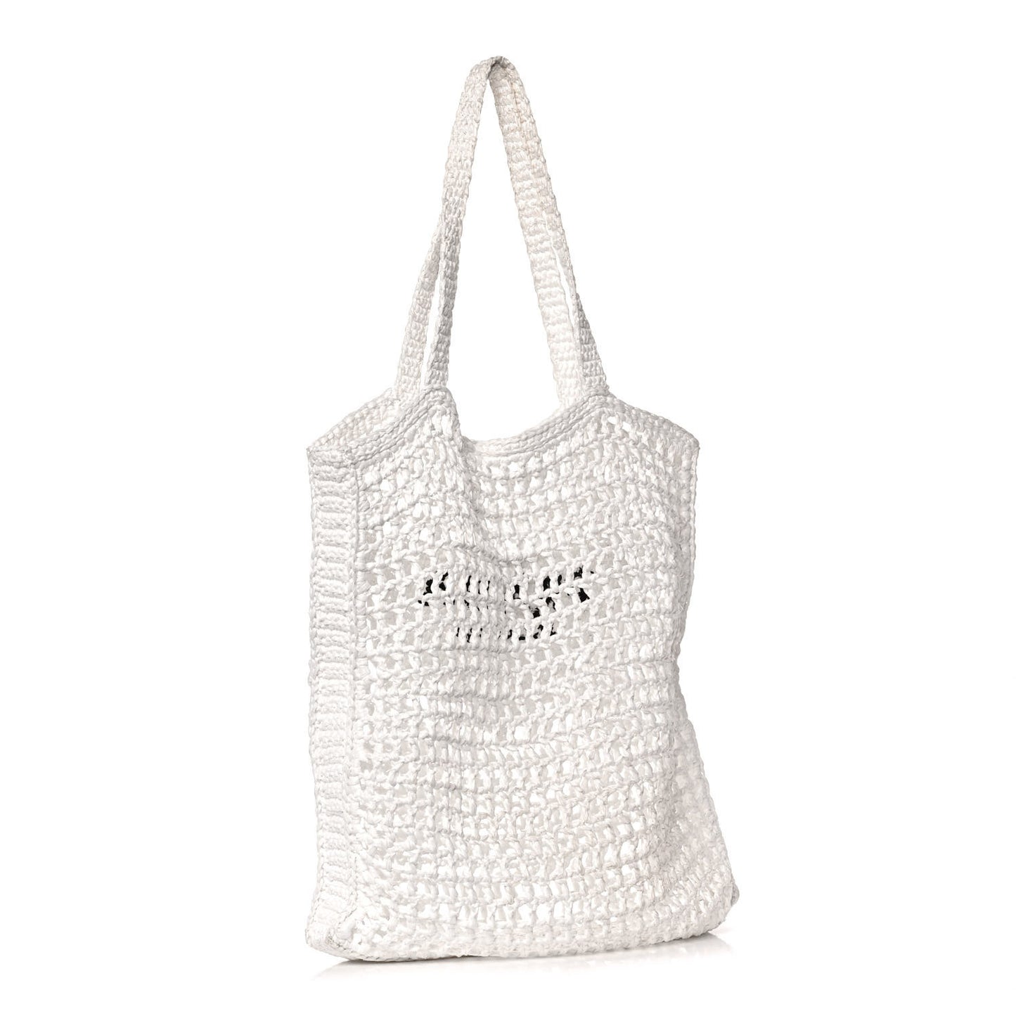 Yarn Raffia Effect Crochet Logo Embroidered Tote Bag White