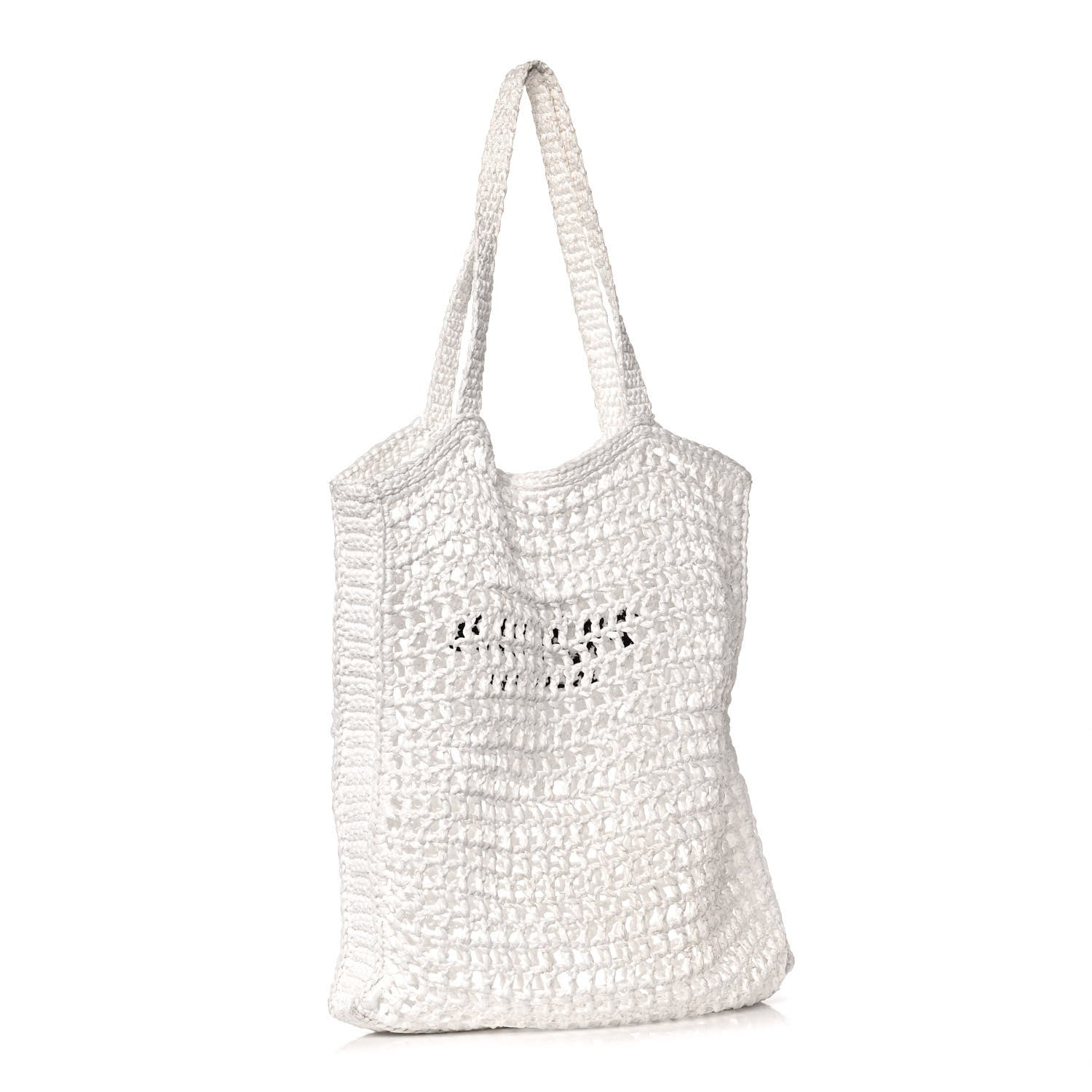 Prada Yarn Raffia Effect Crochet Logo Embroidered Tote Bag White 3 of 15