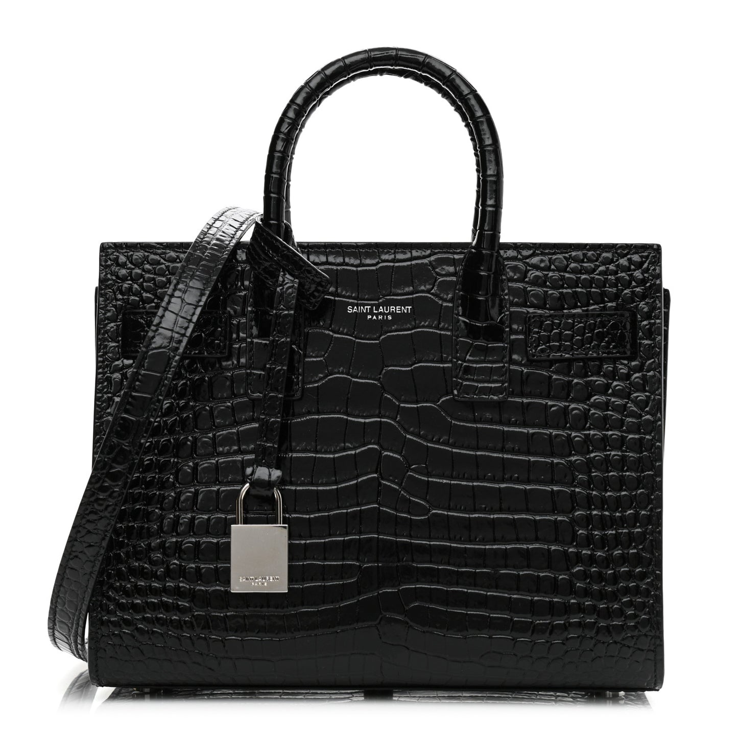 Calfskin Crocodile Embossed Nano Sac De Jour Black