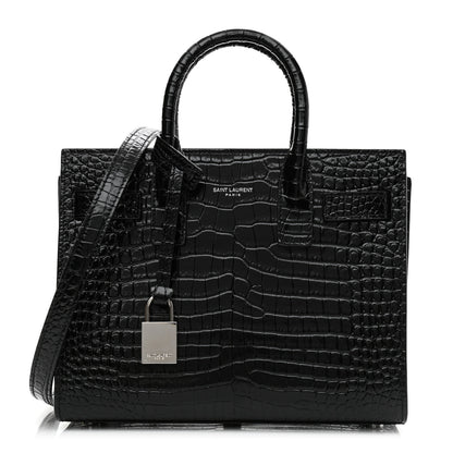 Saint Laurent Calfskin Crocodile Embossed Nano Sac De Jour Black 1 of 11