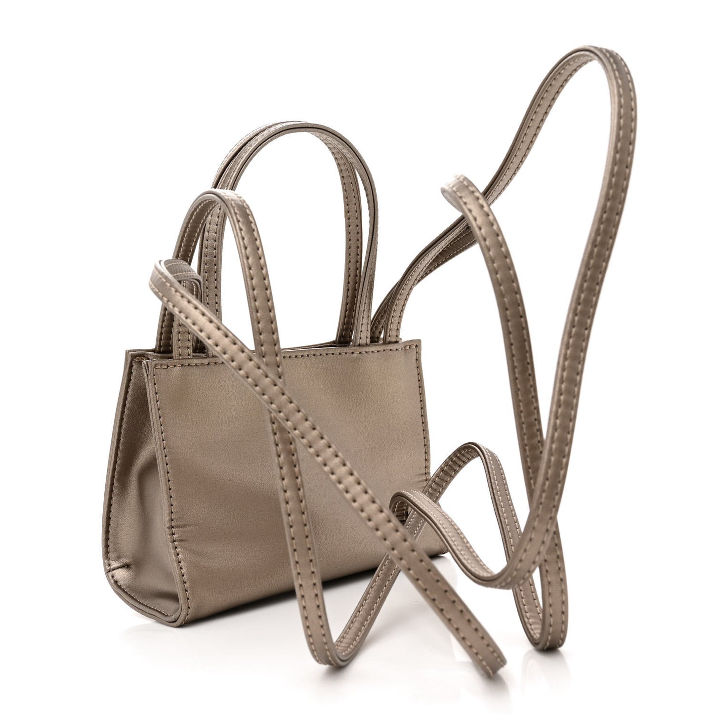 Metallic Vegan Leather Small Shopping Bag Bronze