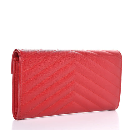 Saint Laurent Grain De Poudre Matelasse Chevron Monogram Flap Wallet Red 3 of 8