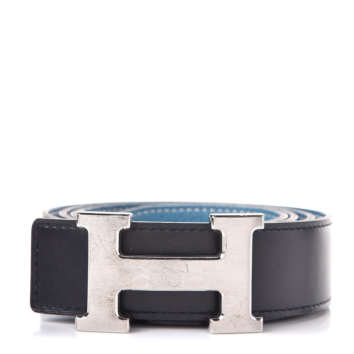 Hermes Box Taurillon Clemence 32mm H Belt 95 Black Blue Jean 1 of 7