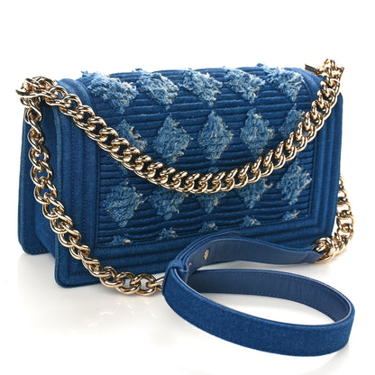 Chanel Denim Pleated Medium Boy Flap Light Blue 3 of 11