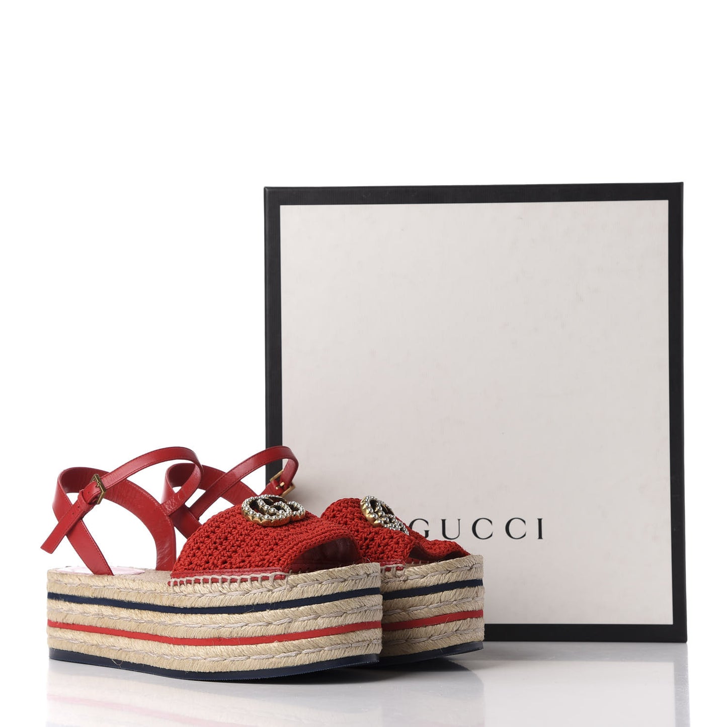 Cotton Malaga Kid Crochet Pearly GG Lilibeth Espadrille Platform Sandals 39 Hibiscus Red