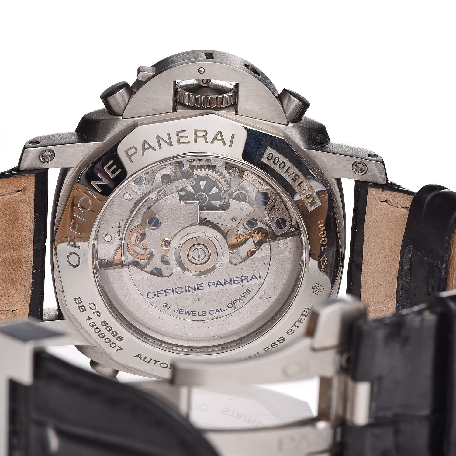 Panerai Stainless Steel Alligator 44mm Luminor Rattrapante 1950 Automatic Watch Black PAM00213 5 of 17