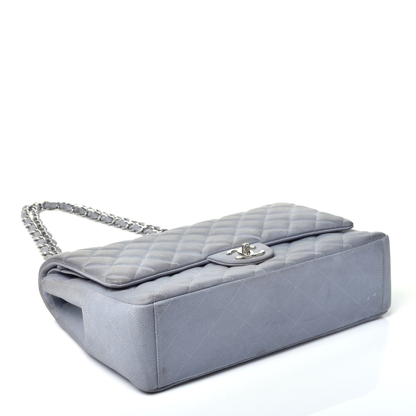Iridescent Caviar Maxi Double Flap Light Blue